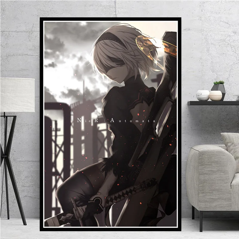 NieR Automata Fight Game Girl Japan Anime Comic Oil Canvas Painting Poster Prints Wall Art Pictures Living Room Home Decoration