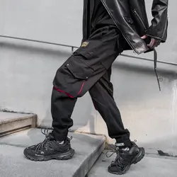 Новые Боковые карманы Темно-хип-хоп мужские Цветные Лоскутные Брюки Карго, рваные спортивные штаны, брюки для бега, модные длинные узкие
