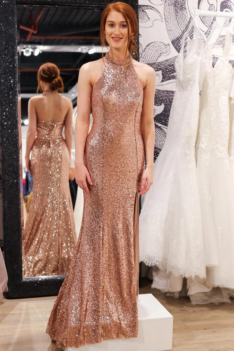 Robe De Soiree, Русалка, с блестками, вечерние платья, длинные,, с бретелькой через шею, официальное платье, сексуальные вечерние платья, Abendkleider