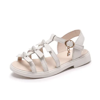 

Girls Knotted Sandals Soft Leather Fashion Tide Summer Girls Roman Sandals Princess Children's Sandals 2020 New Baby Shoes D69