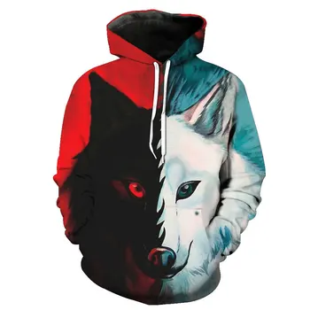 

CNUUIKOOEK Sweatshirts Men's 3D Black And White Wolf Head Printed Hooded Pocket Pullover Hoody Fashion Hooded Men's Hoodies