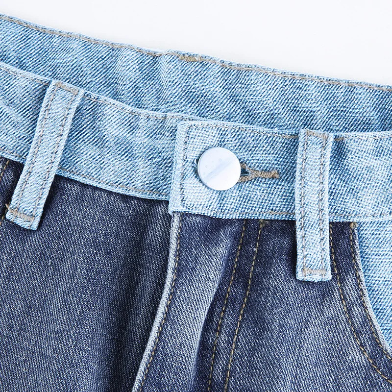 SIDDONS Jeans For Women Fashion Patchwork Jeans Baggy Pants Women Streetwear Cargo Pants High Waisted Denim Straight Trousers