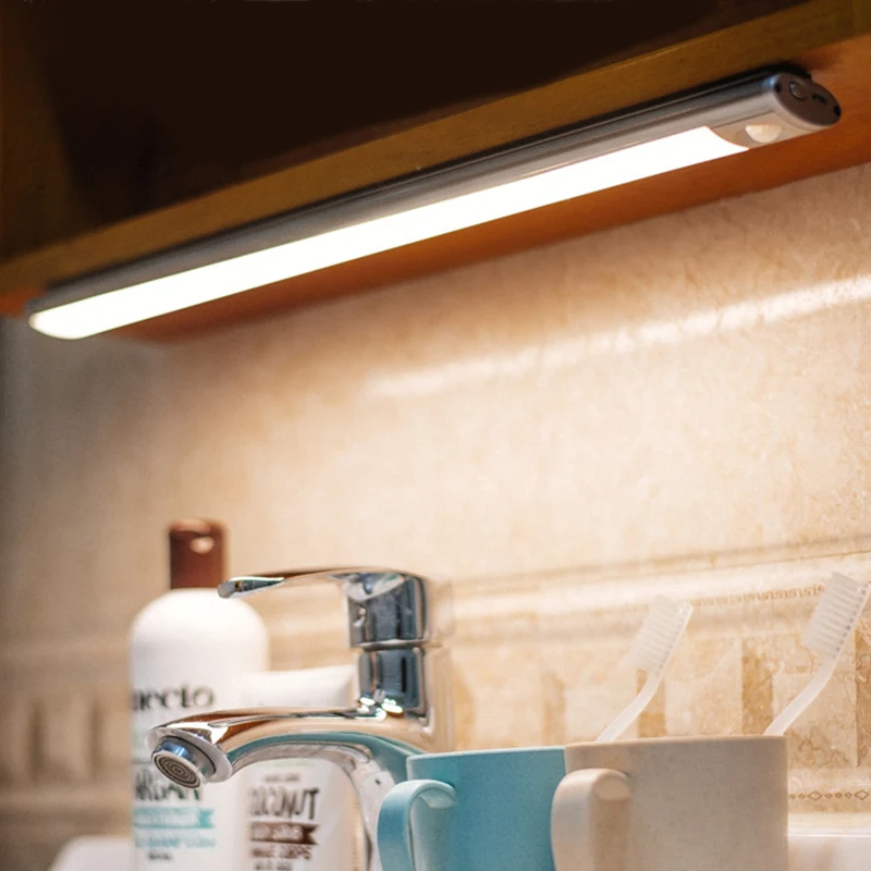 USB Перезаряжаемый светодиодный светильник с датчиком движения, светильник для шкафа, беспроводной ночной Светильник для шкафа, кухонного шкафа
