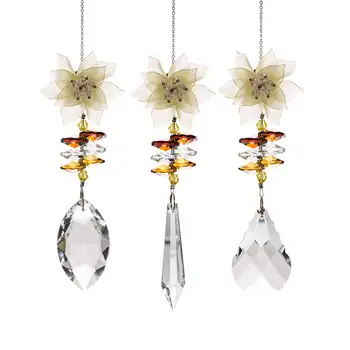 

Wholesale Yellow Plastic Flower Glass Window Hanging Rainbow Pendant Wind Chimes Home Light Garden Decorations Hanging Ornament