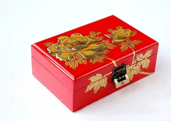 

2 layer Lacquerware Chinese Decorative Wooden Vintage Storage Box with Lock Pull out Jewelry Set Box Wedding Gift Cosmetic box
