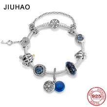 Муранское стекло синий кулон 925 пробы серебряный шарм цепочка из змеиных костей браслеты сверкающие бусины модные ювелирные изделия женские аксессуары