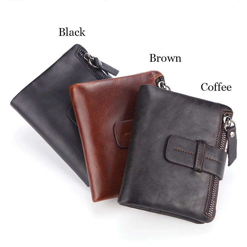 Koop Nieuwe Mannen Portefeuilles Echt Lederen Portemonnee mannen Korte Portemonnee Rits Koeienhuid Kleine Portemonnee Man Kaarthouder Carteras Hombre