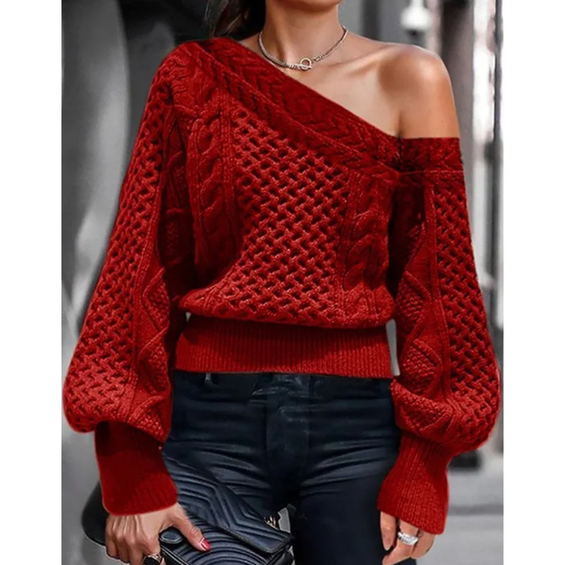 Fashion Off-shoulder Woman Sweater European Style Knit Jumper Winter Clothes Woman Sweater 1