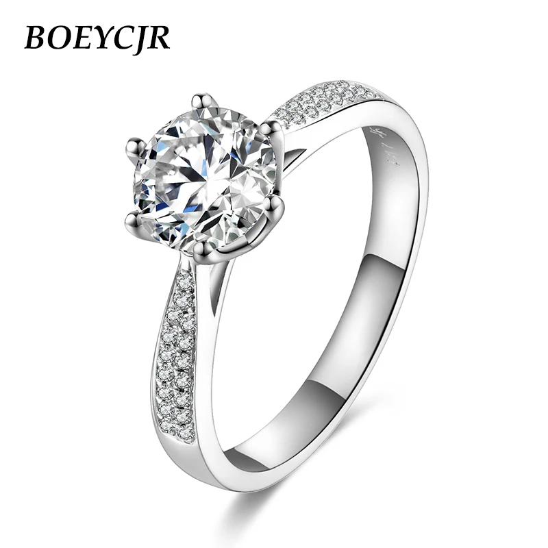 

BOEYCJR 925 Silver 1ct/2ct D color Moissanite VVS Engagement Wedding Diamond Ring With national certificate for Women