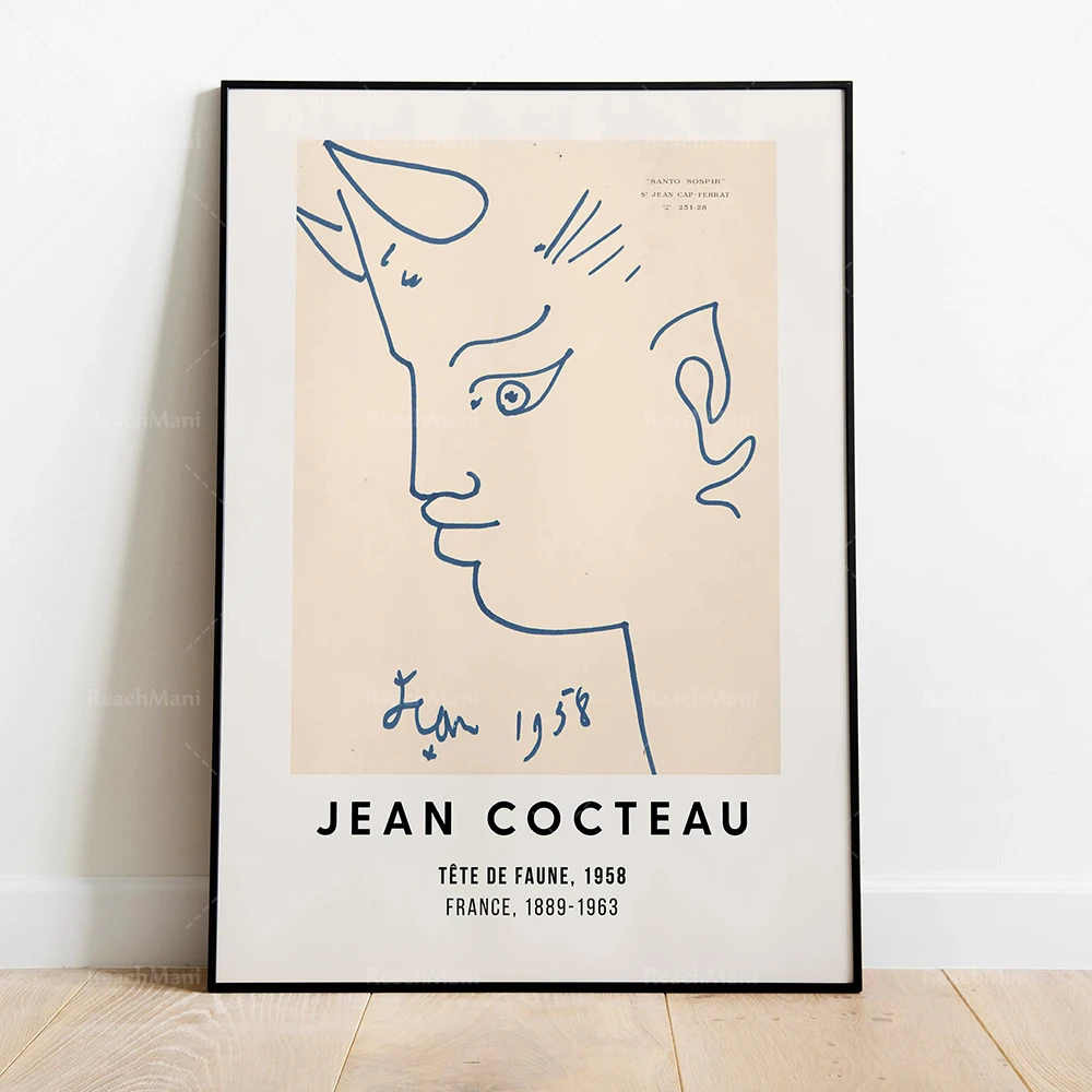 Jean Cocteau Poster Printing Exhibition France Orphic Theme Retro
