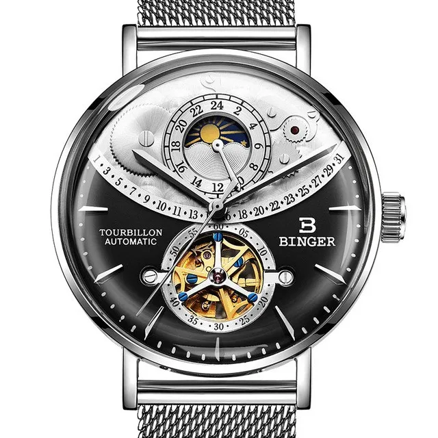 D Tourbillon Бингер мужские часы Лидирующий бренд Роскошные модные механические часы Мужские автоматические водонепроницаемые сапфировые спортивные часы со скелетом - Цвет: D