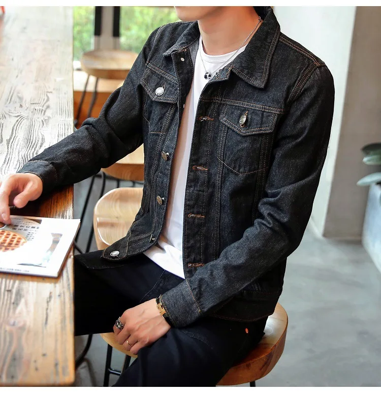 Classic Black Blue Jeans Jacket Men's Spring Autumn Casual Slim Fit Bomber Jackets Men Cowboy Denim Jacket Outwear M-4XL