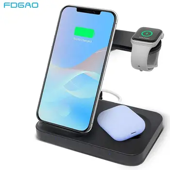 

15W Qi Wireless Charger Stand 3 in 1 Fast Charging Dock Station for Apple Watch 5 4 3 AirPods Pro For iPhone 11 Pro XS MAX XR X