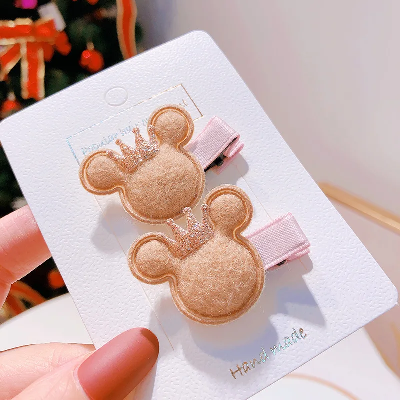 

2PC lovely Cartoon Mouse Head Fabric Duck Mouth Hair Grips Sweet Children's series Hair Pins Girls Liuhaiclip Hair Accessories