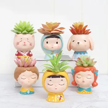 

Lovely Cartoon Figure Succulent Plant Flowerpot Plant Flower Ornament Desk Handicraft Bonsai Decorative Planters Home Decor