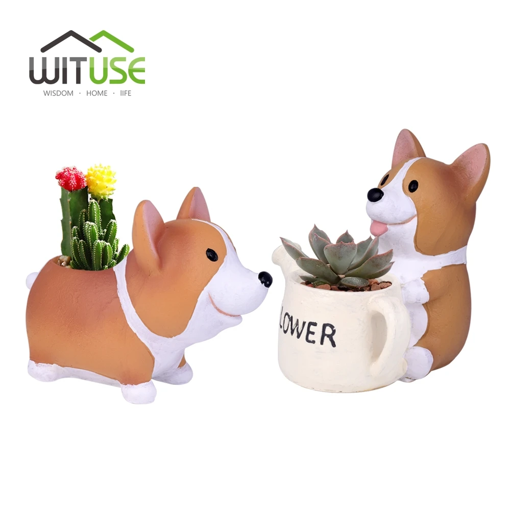 WITUSE Creative Resin Planter Flowerpot Cute Corgi Dog Garden Pots Succulent Plants Jardin Bonsai Desk Puppy Flower Pot drop