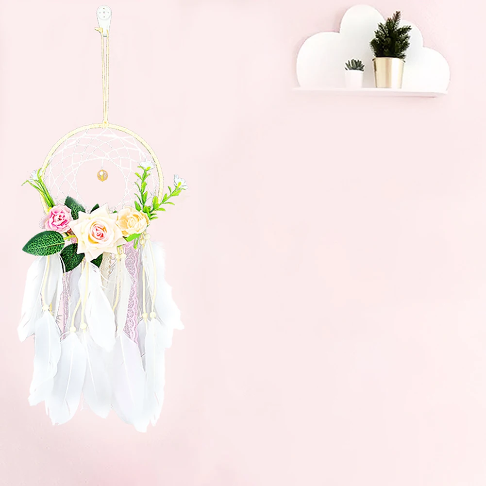 Dream Catcher Feather Flower Wall Hanging Ornament Wind Chimes Girl Bedroom Window Balcony Decoration Maison Adornos Para Casa