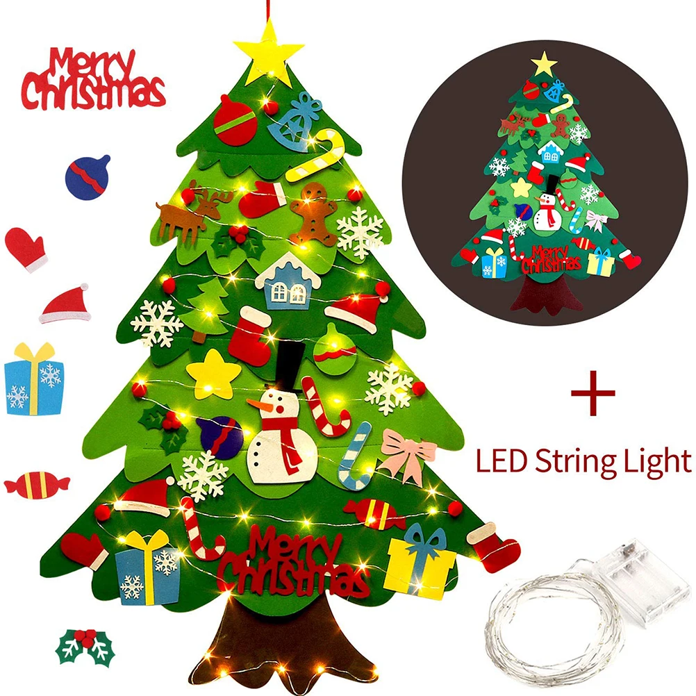 DIY войлочная Рождественская елка с гирляндой, светильник, подарки, детские игрушки, искусственное дерево, настенные подвесные украшения, Рождественское украшение для дома
