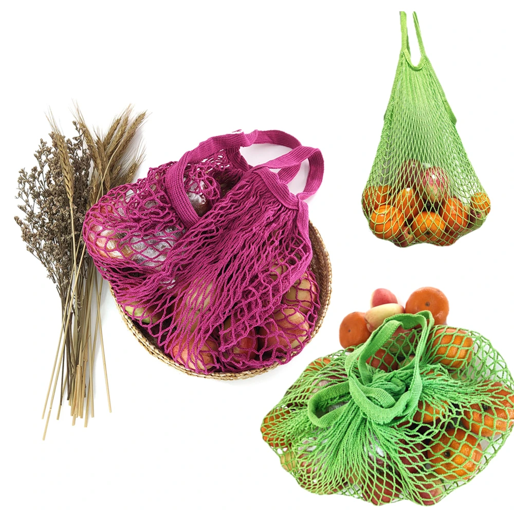 Bolso de compras tipo malla reutilizable con cadena tejida, bolsa de almacenamiento de frutas, Morandi, tienda de comestibles, Verde