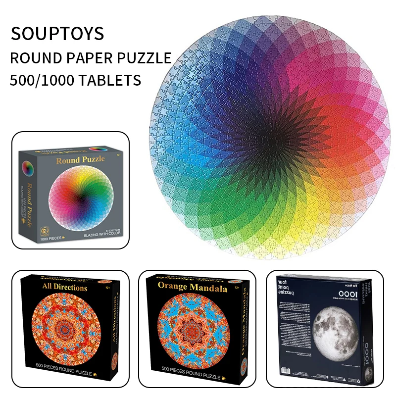 

1000pcs/set Colorful Rainbow Round Geometrical Photo Puzzle Adult Kids DIY Educational Reduce Stress Toy Jigsaw Puzzle Paper