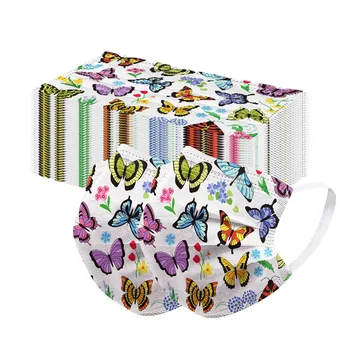 

Retro Butterfly Printed Soft Masks 50pcs For Adults 3-layer Non-woven Face Masks Disposable Fashion Breathable Masks Mascarilla