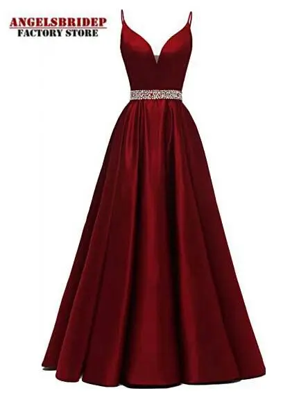 ANGELSBRIDEP-V-Neck-Long-Evening-Dresses-Party-Gowns-Sexy-Spaghetti-Straps-Sash-Vestidos-de-festa-Special