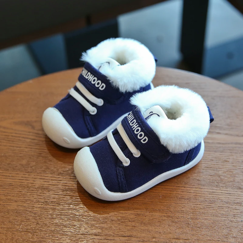 Зимние ботинки для маленьких девочек и мальчиков г. Зимние ботинки для малышей теплая плюшевая Уличная обувь с мягкой нескользящей подошвой, Детская Хлопковая обувь - Цвет: Синий