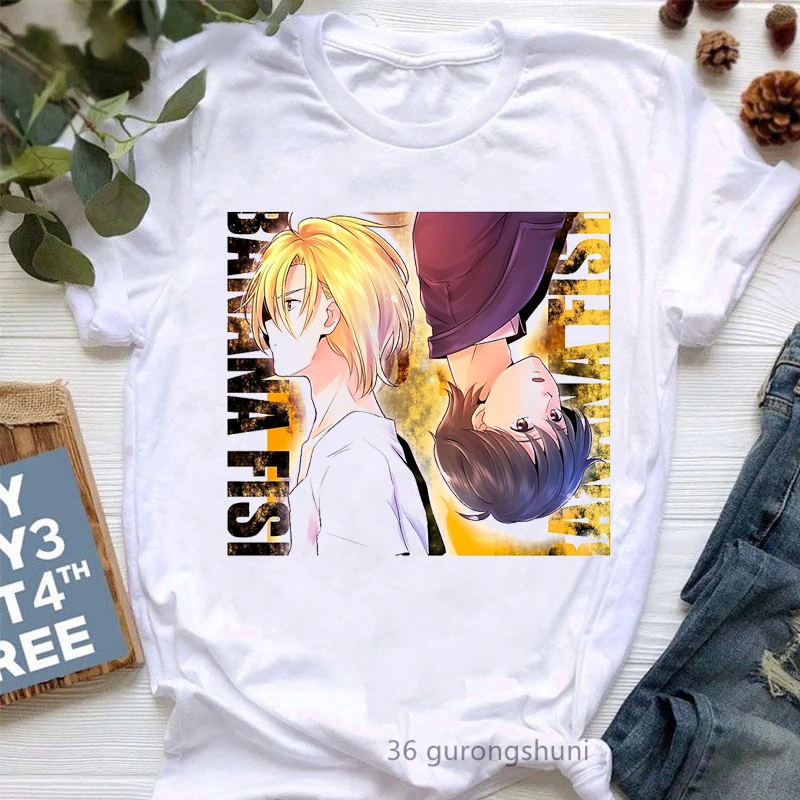 

Watercolor Banana Fish Cartoon Print T-Shirt Women Harajuku Kawaii Clothes Summer Fashion Lgbt Tshirt Femme White T Shirt Tops