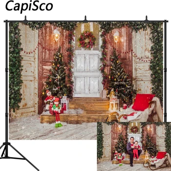 

Capisco Christmas Photography backdrop Outdoor door light wreath Toys xmas photo background studio booth party decor props