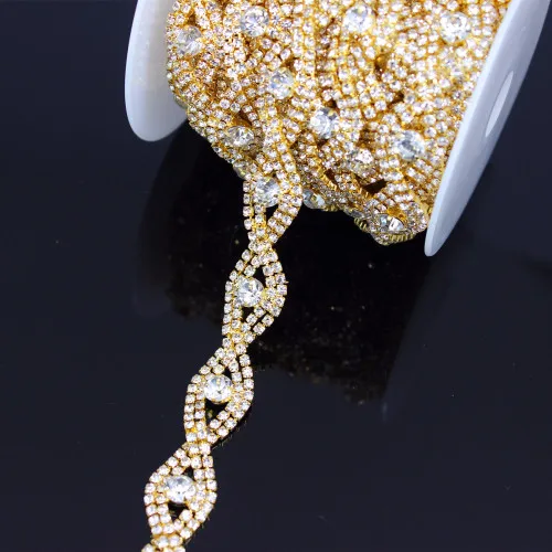 Trimming Applique 2 1 ярд, розовое золото, стразы, отделка, цепочка для свадебного платья, декоративная цепочка с кристаллами - Цвет: Trimming Applique 2