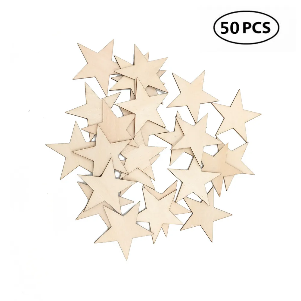 50pcs 30mm 1.18inch Wood Stars Cutout Shape Chips DIY Decorating Photo Props for Arts Crafts &amp Sewing | Дом и сад