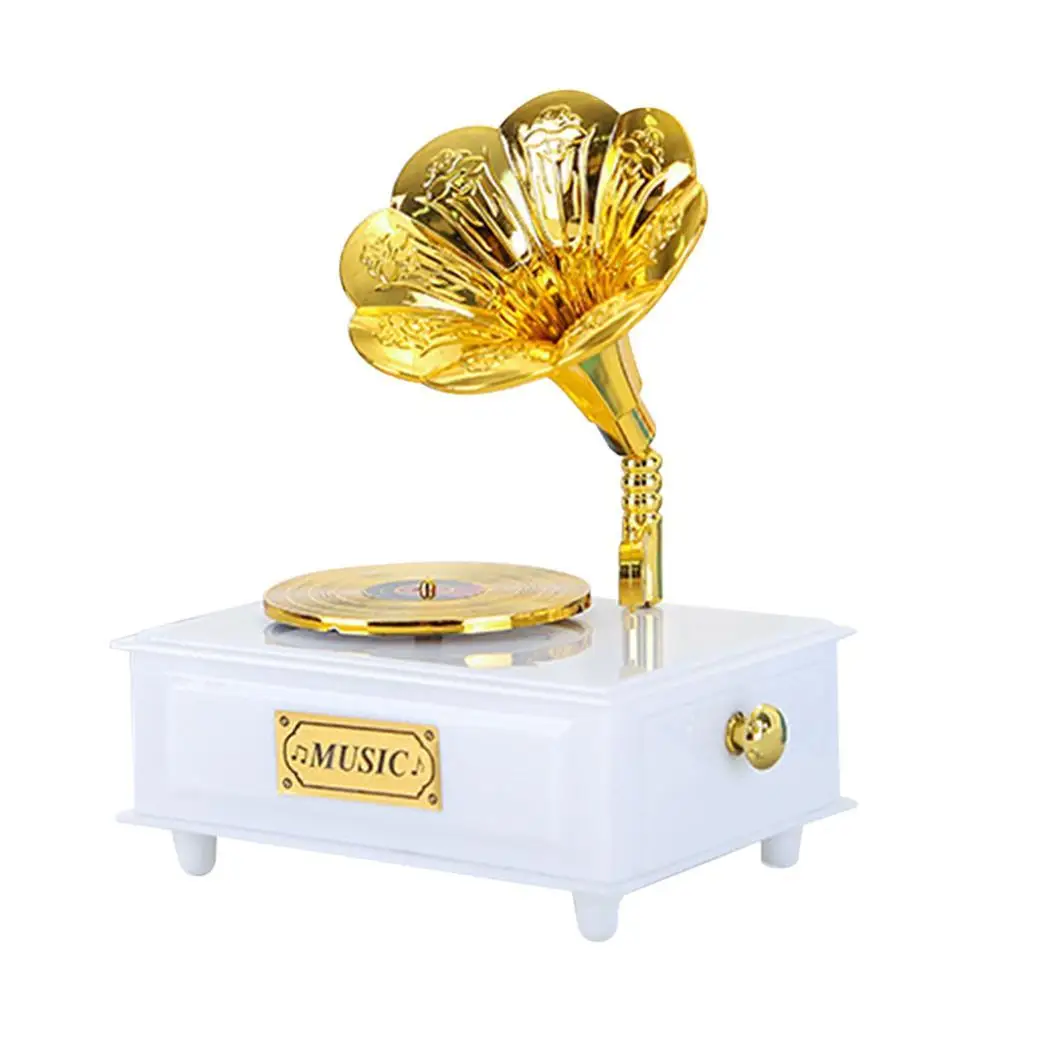 Kids Children Phonograph Shape Music Box Over 3 Years Old Brown/White