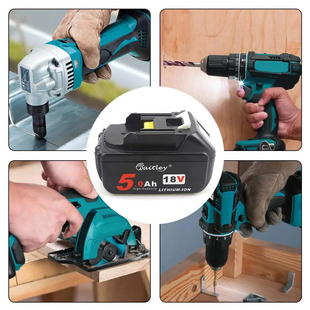 Waitley BL1850 18В 5.0Ah запасная батарея для Makita Power Tool 5000 мАч BL1840 BL1860 с светодиодный