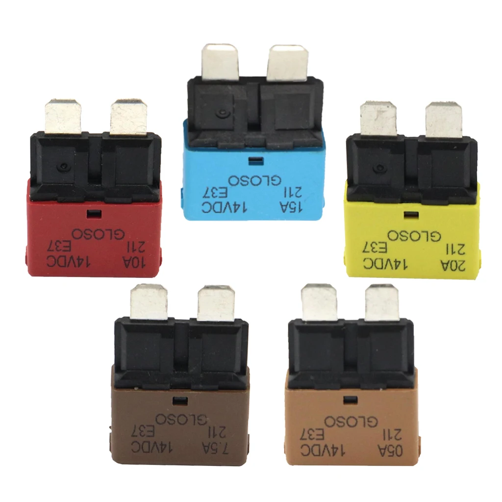 5pcs Blade Fuse Circuit Breaker Automatic Reset Marine 20A/15A/10A/7.5A/5A