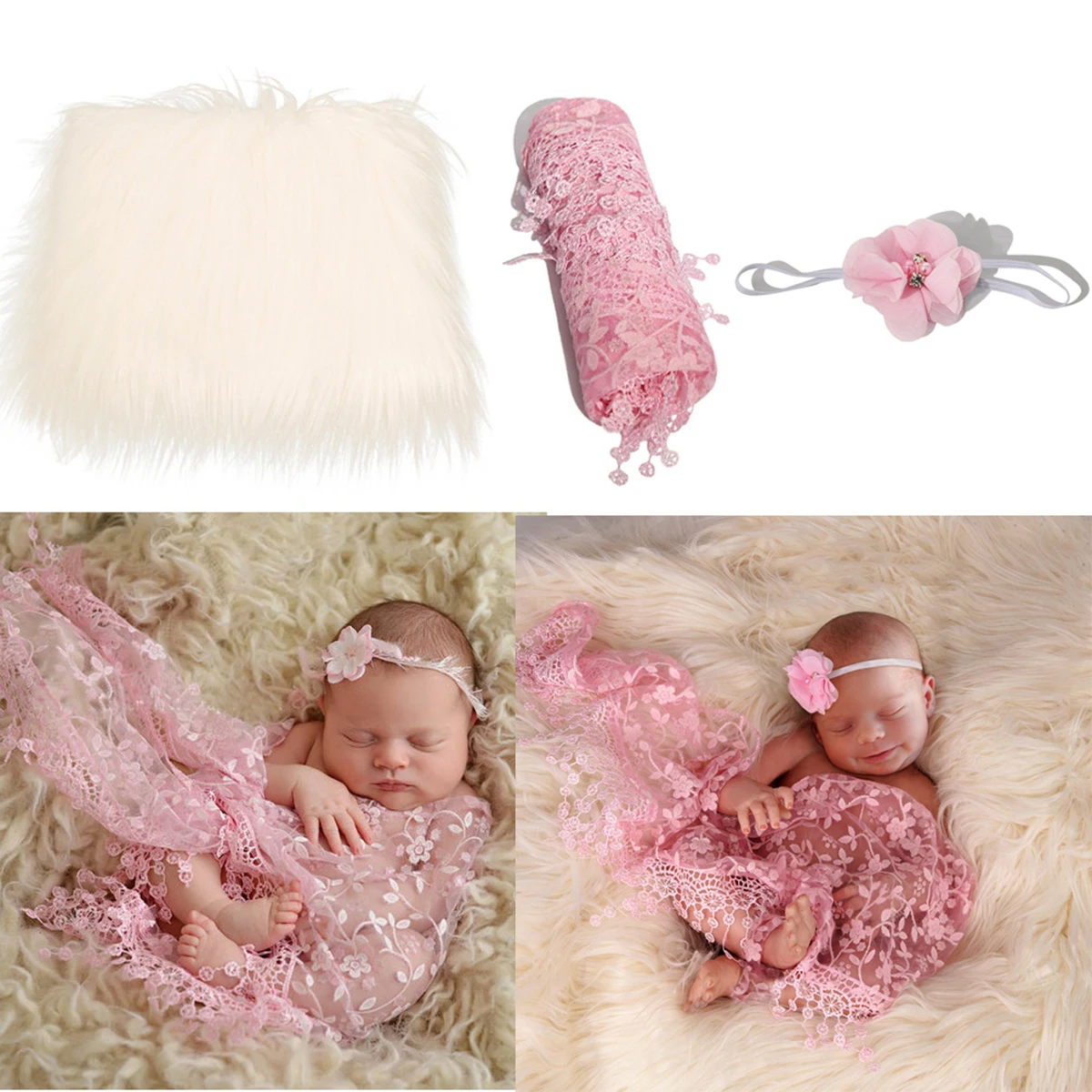 taro púrpura Haokaini accesorios de fotos para recién nacidos conjuntos de envoltura ondulada de manta esponjosa estera de envoltura de fotografía para bebés y niñas 