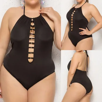 

Sexy High Waist Swimsuits Simple Plus Size XXL-XXXXXL Black Slender Bikini Summer One Piece Bathing Suit Conservative Beachwear