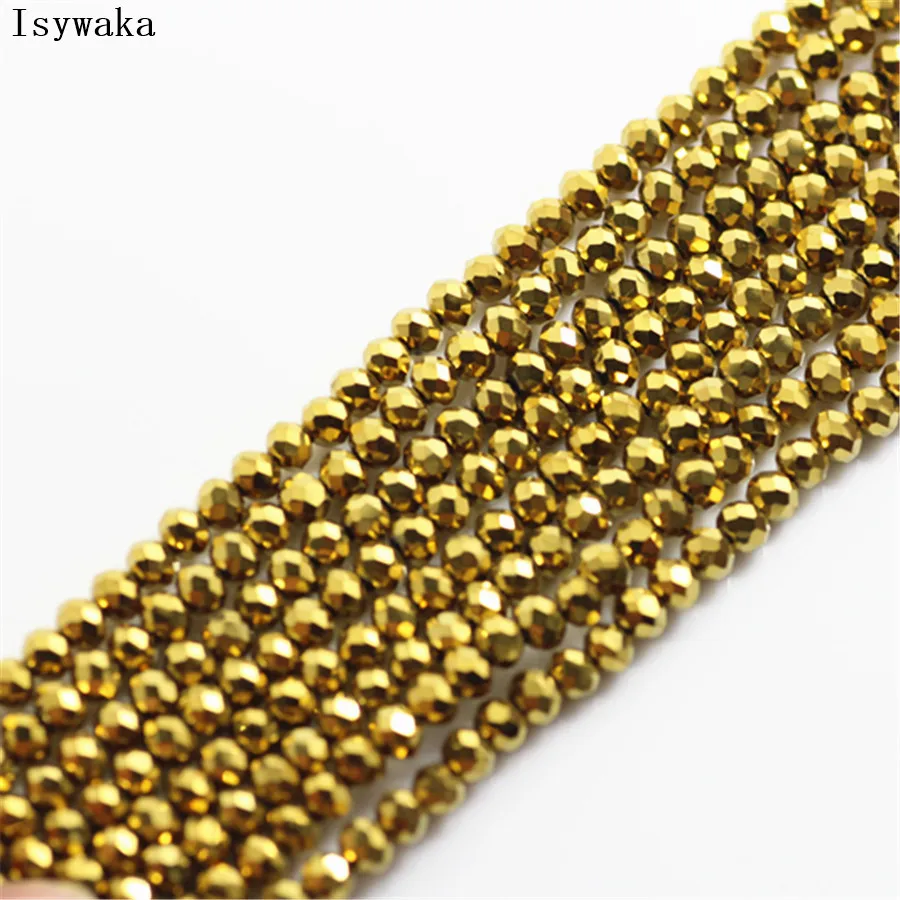 Isywaka Shining Golden Color 1700pcs 2mm Rondelle Austria faceted Crystal Glass Beads Loose Spacer Round Bead for Jewelry Making | Украшения
