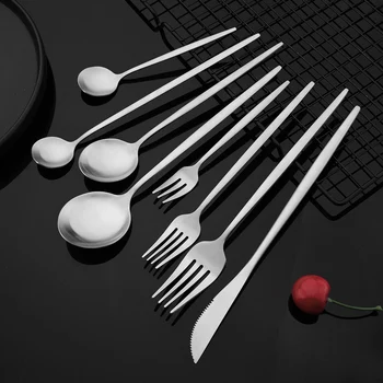 Set di posate da pranzo in argento opaco Set di posate da tavola in acciaio inossidabile Set di forchette per cucchiaio Set di posate per forchetta da insalata 1