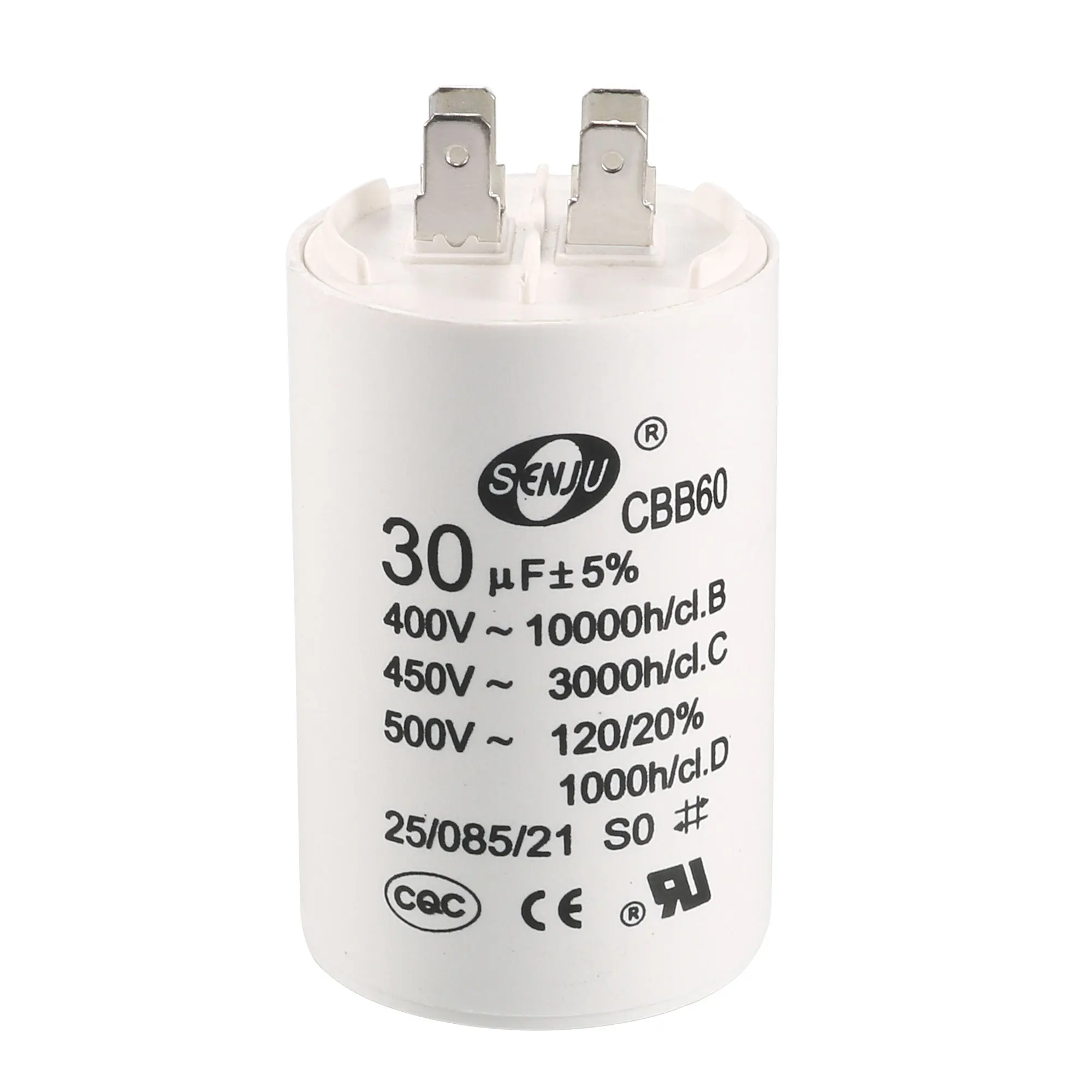 

1Pcs CBB60 Motor Run Capacitor 30uF 450V AC Double Insert 50/60Hz Cylinder 70x45mm White for Air Compressor Water Pump Motor