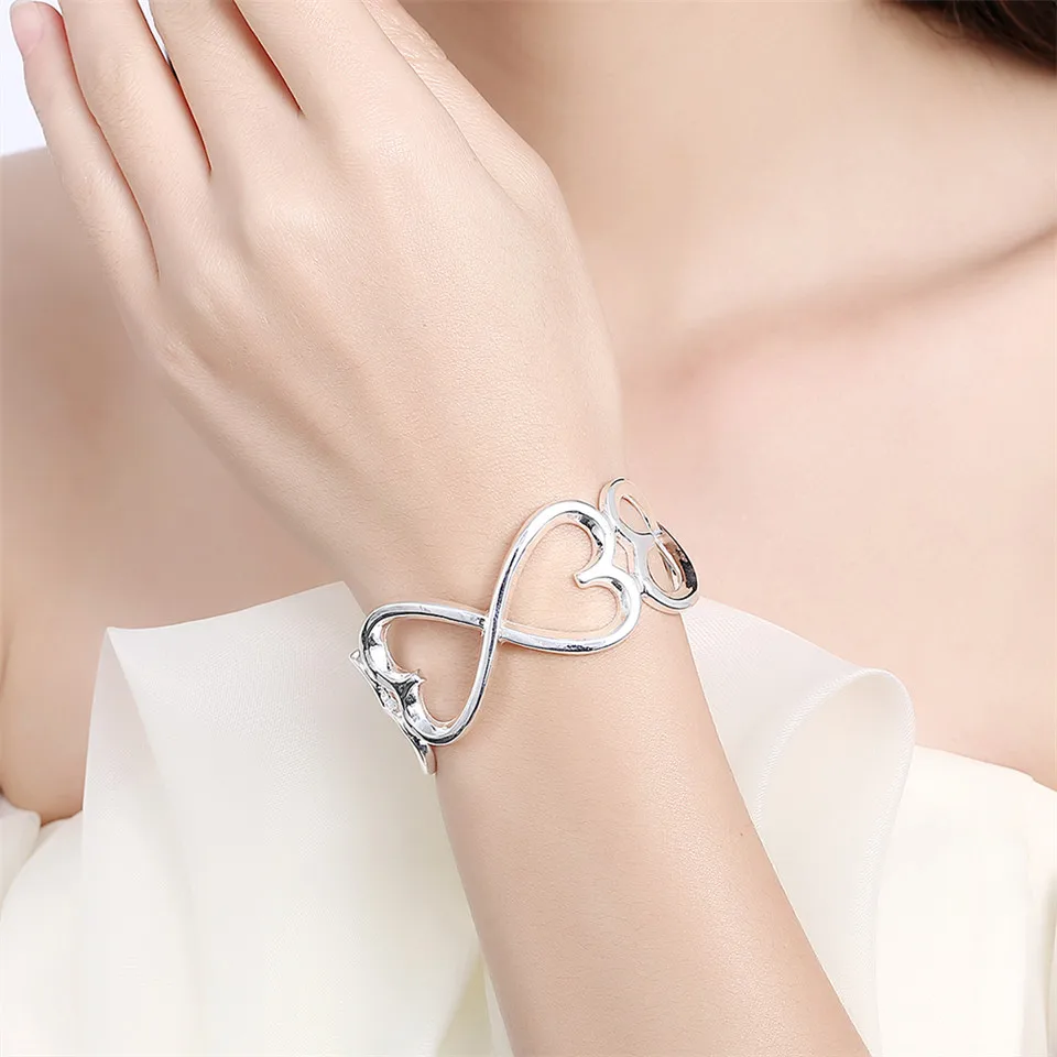

Fashion 925 Silver Opening Heart Bangle Bracelet For Woman Wedding Engagement Fashion Charm Party Jewelry