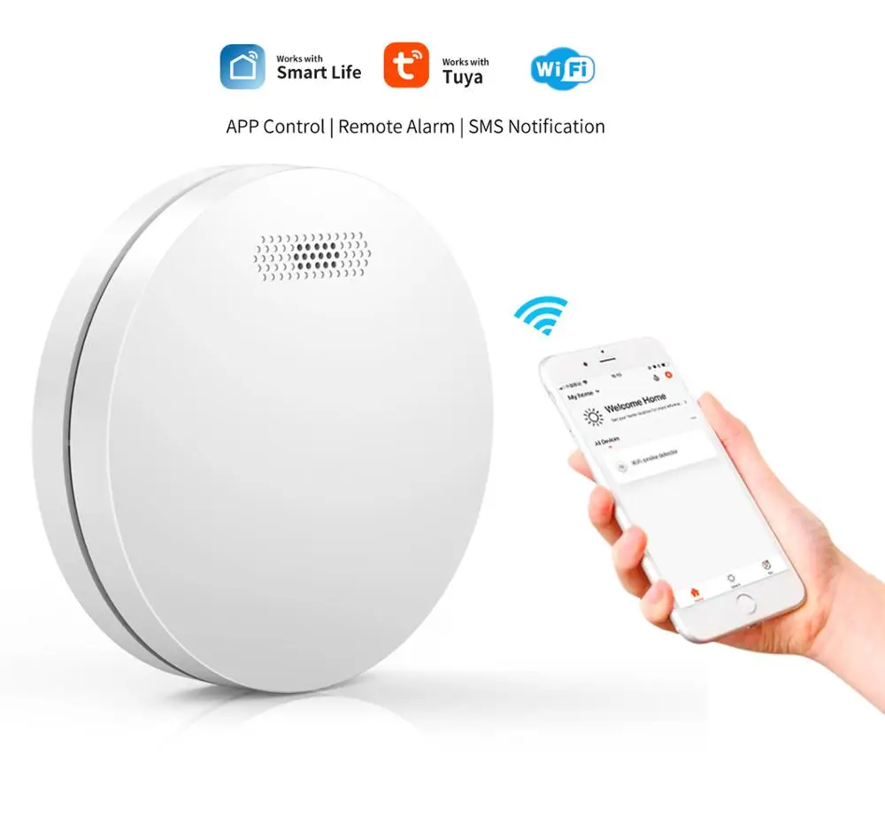 Detector de humo WIFI para el hogar, sistema de alarma de fuego de seguridad para el hogar, con aprobación CE diseño fino, Smart Life APP, Rauchmelder