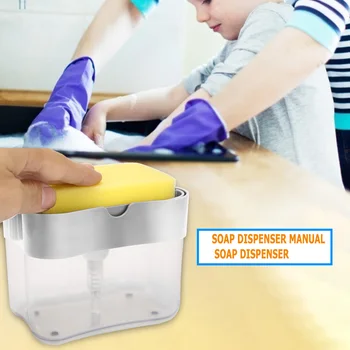 

Manual 2-in-1 Sponge Box with Soap Dispenser Plastic Double Layer Kitchen