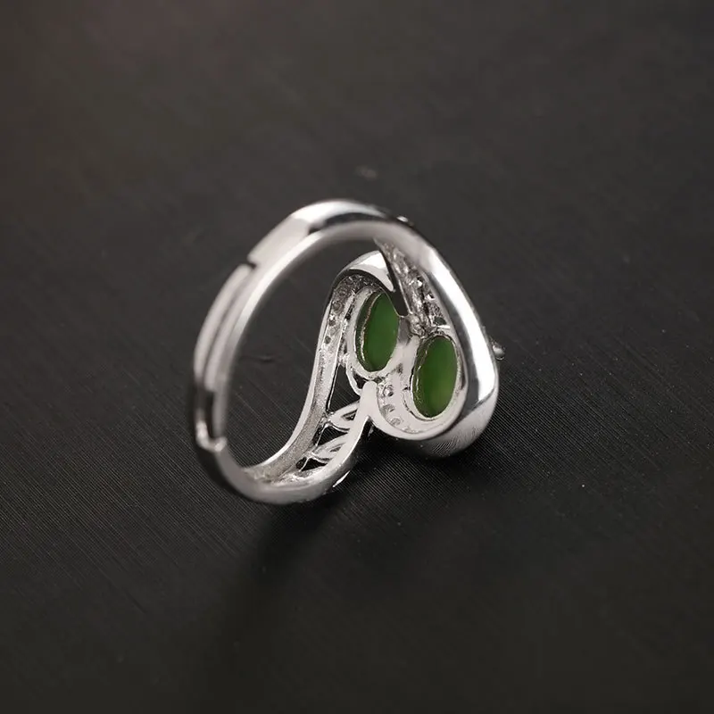 Кольцо с натуральным зеленым нефритом, hetian jade, изменяемое размер, Изумрудное кольцо, микро-инкрустированное серебро 925 пробы, женские кольца, Нефритовое ювелирное изделие, женские никели