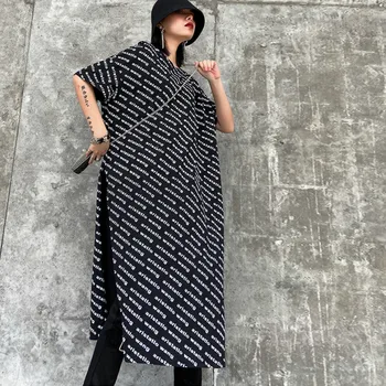 

Ins Hot 2020 Summer Letter Print Long Top Tees Black Loose Big Size Split T-shirt Women Fashion Designer tshirts Women SA447S50