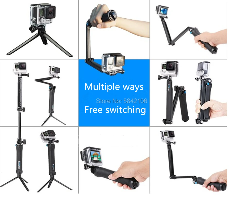 GOPRO Original 3 Way Grip Waterproof Selfie Stick Tripod Stand For GoPro Hero 8 7 6 5 4 Session
