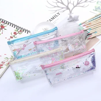 

Transparent Snowflakes Quicksand Pencil Case Big Zipper Capacity School Pencil Bag Storage Pouch School Supplies Stationery