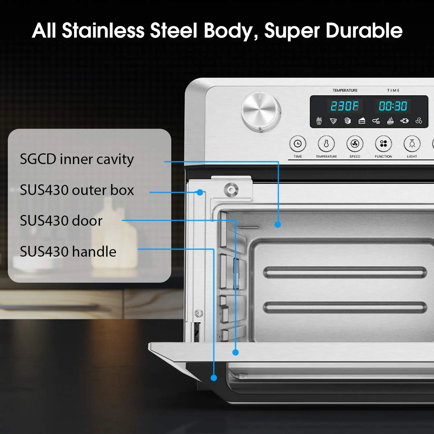 MOOSOO 19 Quart Air Fryer Oven for Large Family, 8-in-1 Combo Convection Roaster with LED Display Convection Oven / Turbo Oven - Image 5