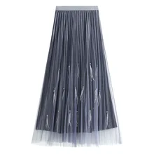 Белые газовые плиссированные юбки женские длинные плиссированные юбки феи с перьями для девочек f Высокая талия бархатная юбка с вуалью зима 8186