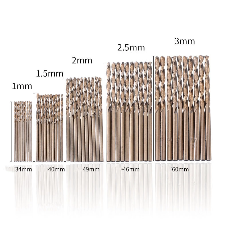 50 Pz/Lotto Cobalto Punta S Per Metallo Lavorazione Del Legno 6542 Acciaio Codolo Cilindrico 1-3Mm Twist Drill Bit Utensili Elettrici All'Ingrosso