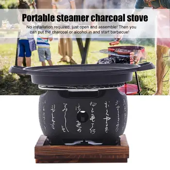 

Cooking Pan Tabletop Camping Japanese Style Alcohol Furnace Portable Charcoal Stove Aluminum Alloy Barbecue Grill Food Round